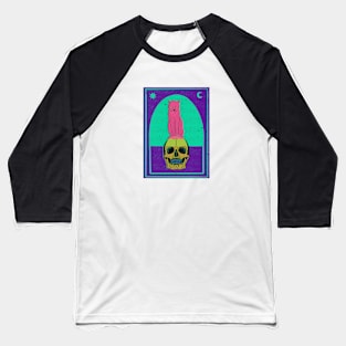 Cat sitting on skull - vibrant Baseball T-Shirt